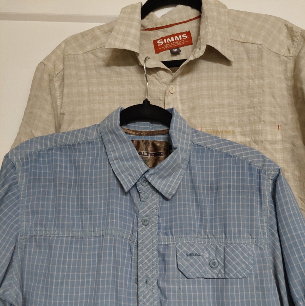 Realtree & Simms Bundle Men's M Blue Tan Button Down Work Shirt Outdoor